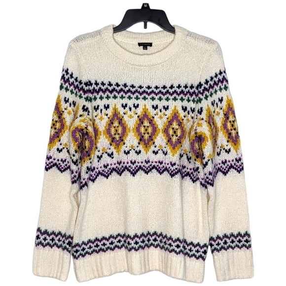 Talbots Fair Isle Mockneck Sweater Ivory Size L - Picture 8 of 8